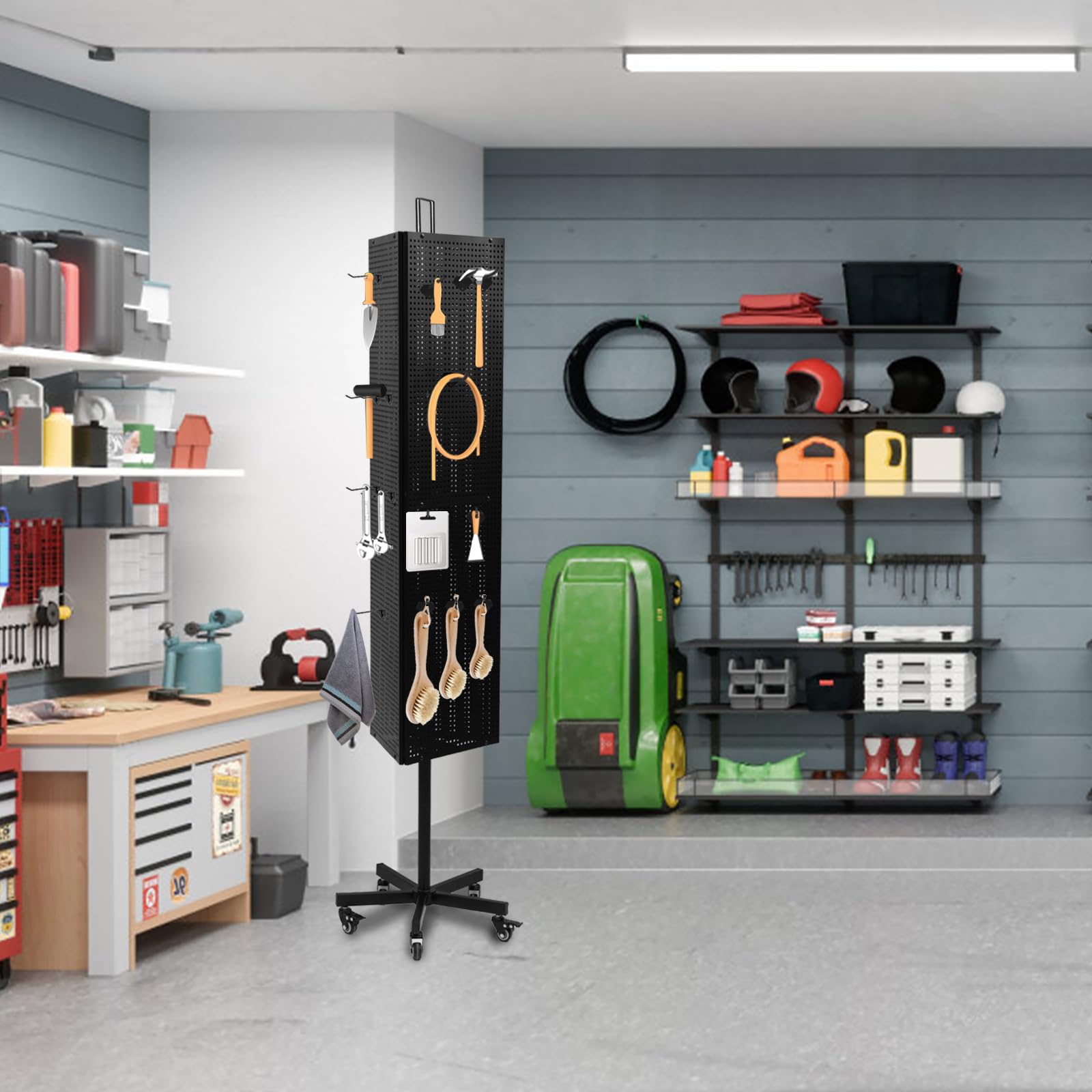 Triangular Metal Pegboard Display Stand with Base & Pole - Black Jewelry & Art Display Rack with Wheels & 20 Hooks - Perfect for Retail Stores, Craft Shows & Boutique Displays
