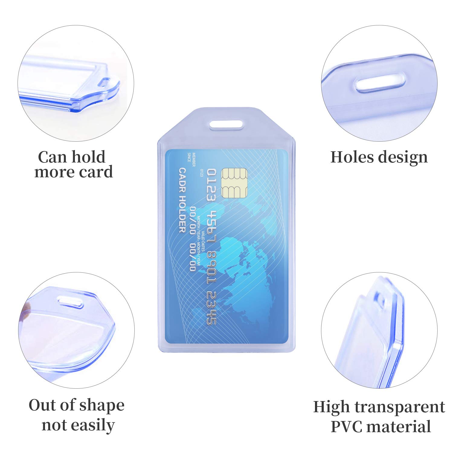 Vetoo 5 Pack Heavy Duty ID Card Badge Holders - Durable Hard Plastic & Soft Silicone Vertical PVC Name Tag Holders for Work, School & Events (Clear, Reusable)