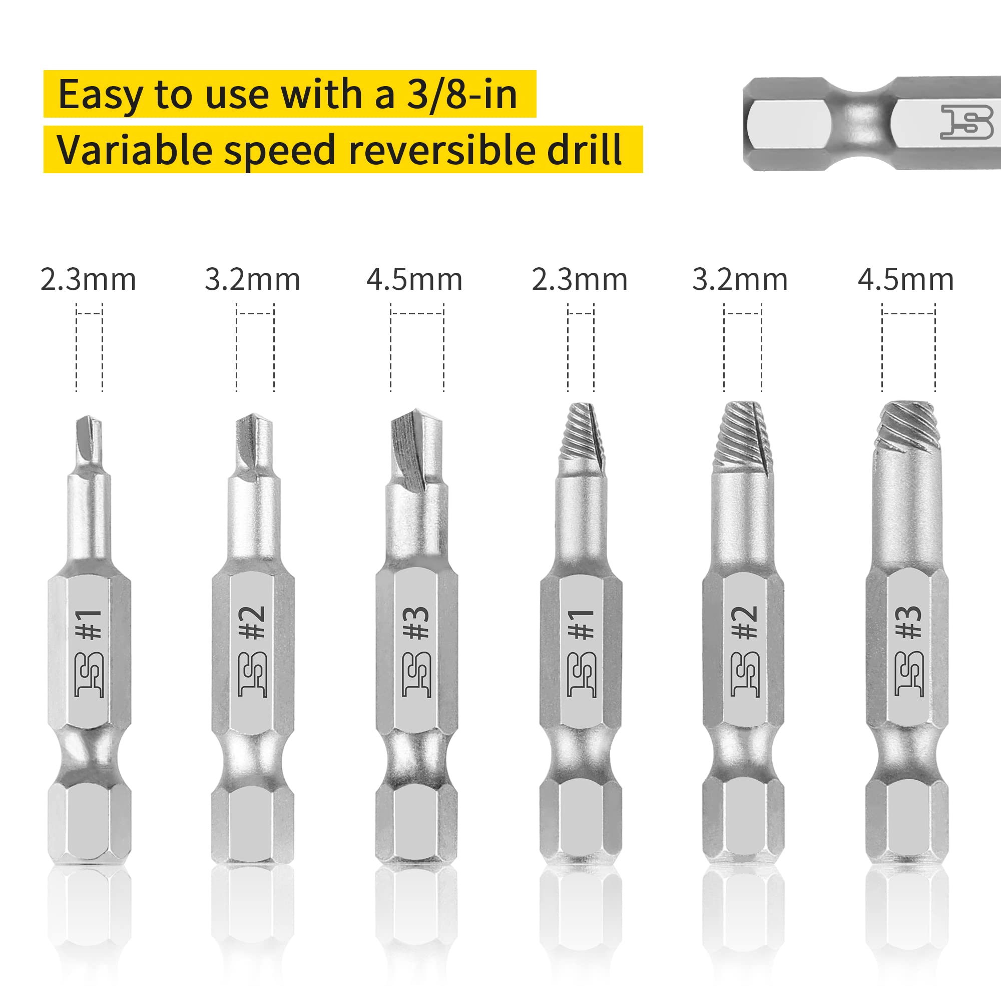 6-Piece Screw Extractor Set for Automotive & Woodworking Repairs