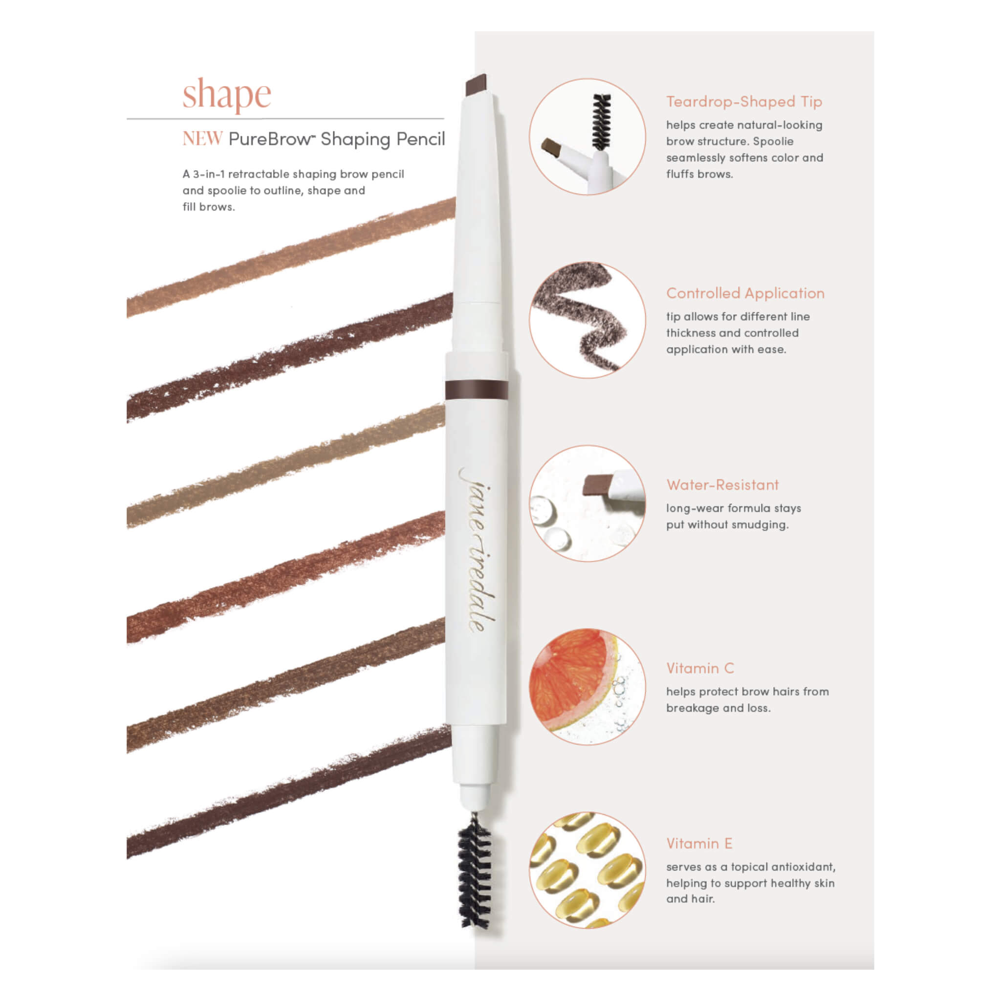 PureBrow Shaping Pencil - Waterproof Eyebrow Pencil with Spoolie Brush, Natural Look for Thin & Thick Brows | Perfect for Daily Makeup & Professional Brow Styling