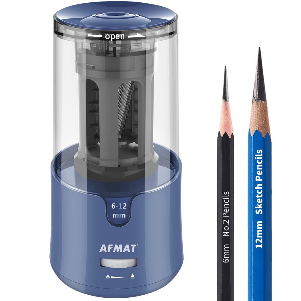AFMAT Automatic Pencil Sharpener for Colored Pencils - Hands-Free & Long Point - Perfect for Artists & Students
