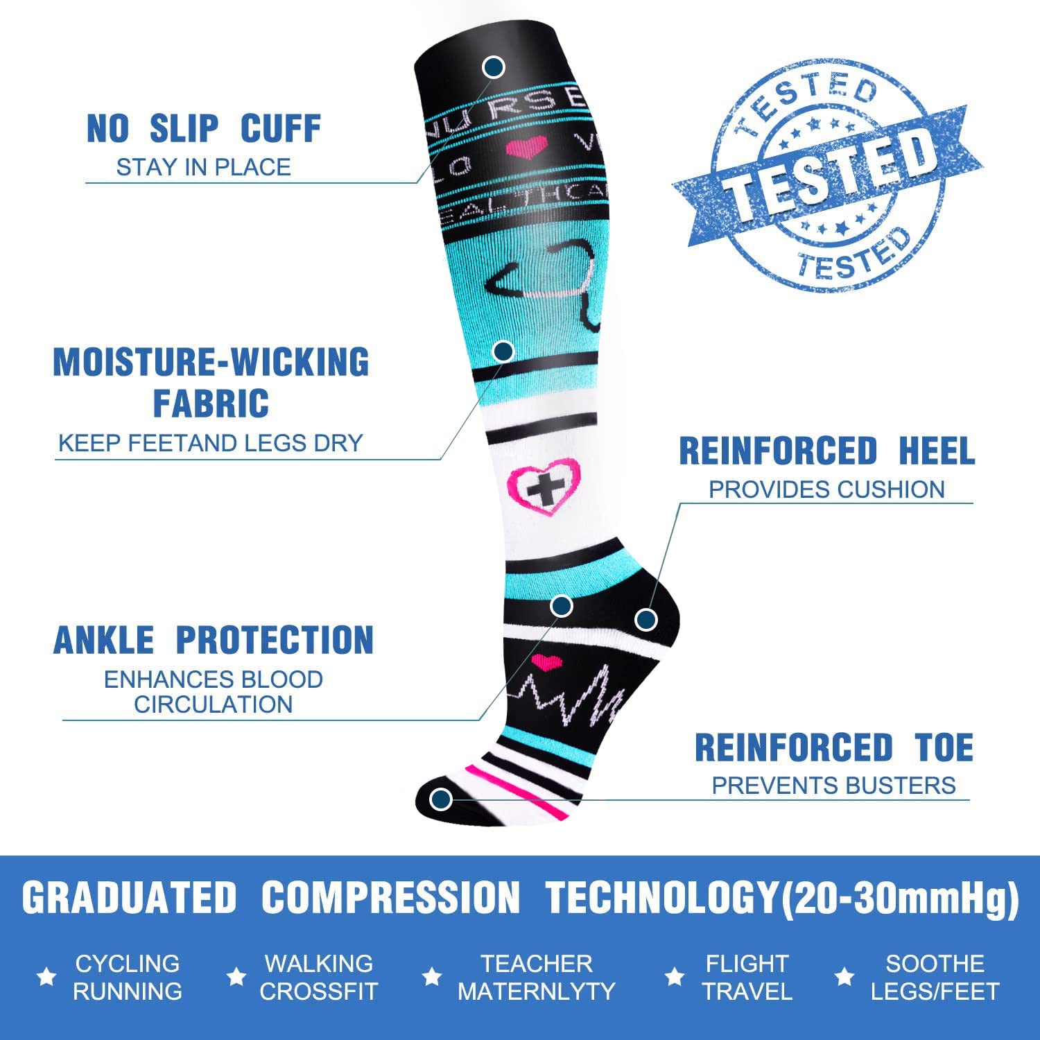 5/7 Pairs Medical Grade Compression Socks for Women & Men - 20-30 mmHg Support Stockings for Running, Nursing, Travel & Varicose Veins Relief - Improve Blood Circulation & Reduce Swelling (Perfect for Athletes, Nurses & Frequent Flyers)