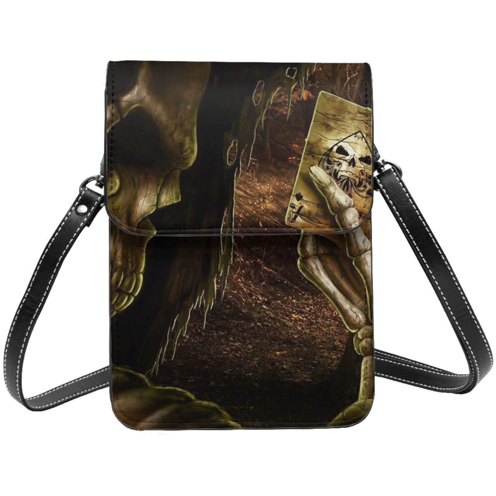 Grim Reaper Skeleton Death Crossbody Phone Purse for Women - Mini Leather Cell Phone Bag with Adjustable Strap | Gothic Accessory for Halloween, Cosplay & Night Out