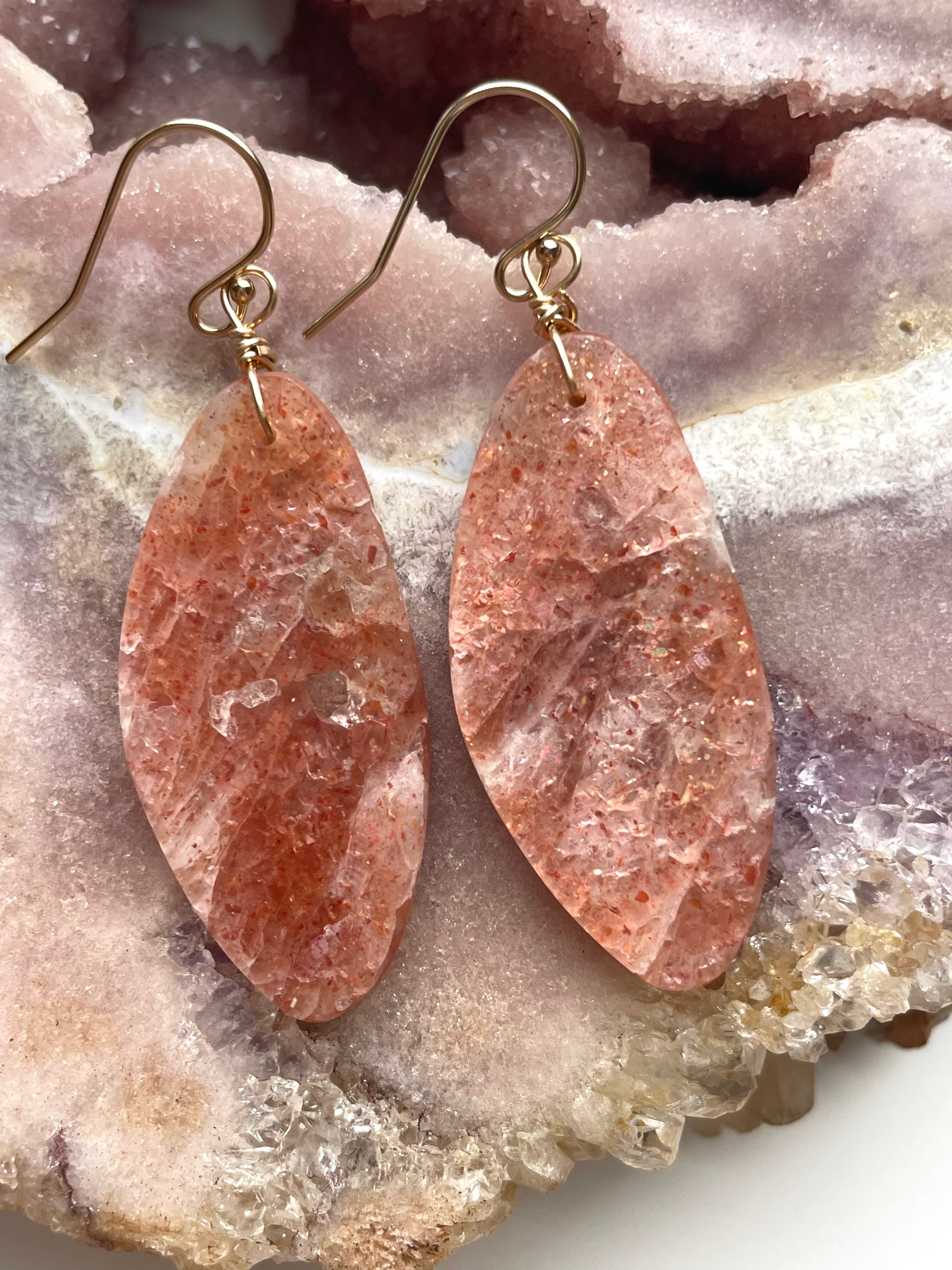 Orange Sunstone Gold Filled Statement Crystal Gemstone Threader Earrings for Women | Elegant Boho Jewelry for Parties, Weddings & Everyday Wear