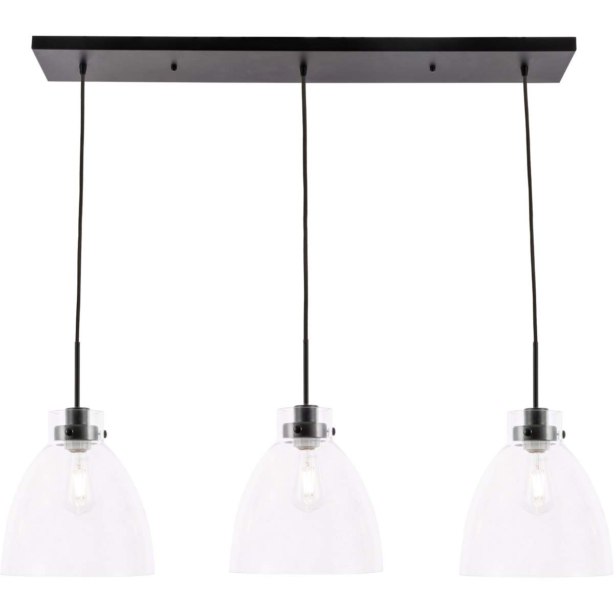 Frey 3-Light Mid-Century Modern Metal Pendant Light Fixture in Black & Clear Glass - Perfect for Dining Room, Kitchen Island or Entryway Lighting