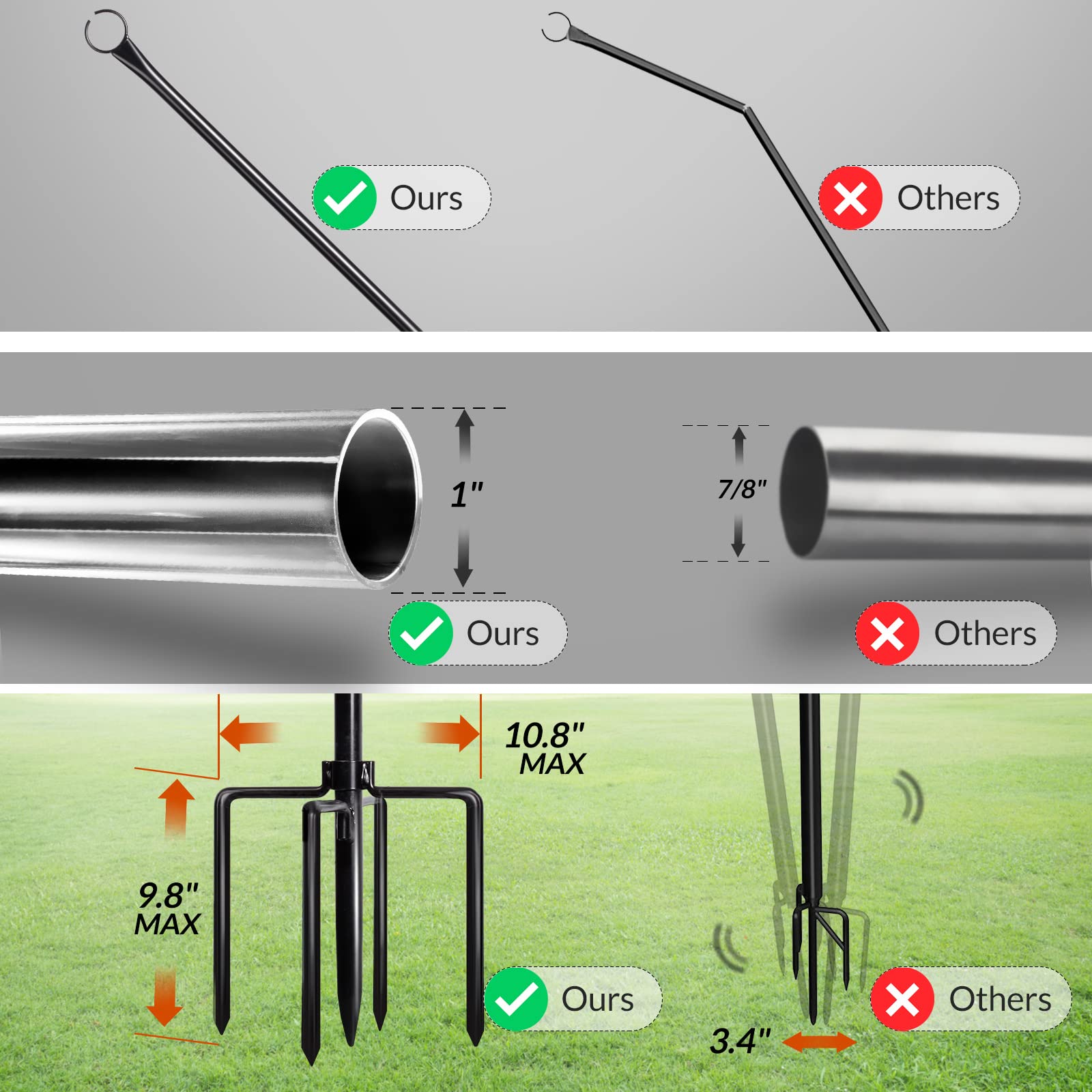 Walensee 4 Pack String Light Poles with Hook - 9.4FT Outdoor Metal Lighting Poles for Hanging String Lights - Garden & Patio Decor - 5-Prong Fork Steel Stand Holder - Perfect for Holidays, Weddings, Easter, Parties & Backyard Gatherings - Create Magical Outdoor Ambiance