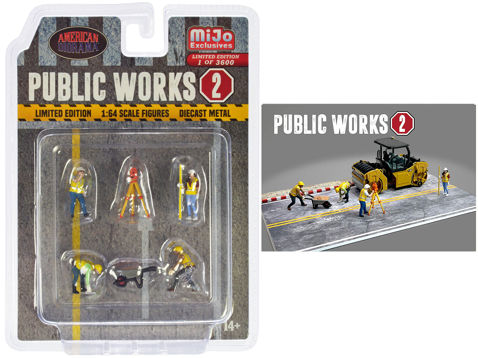 American Diorama 1/64 Scale Public Works 2 Diecast Figure Set - 6 Piece Limited Edition (4 Figures, 1 Camera, 1 Wheelbarrow) - Only 3600 Worldwide - Perfect for Model Train Layouts & Diorama Displays