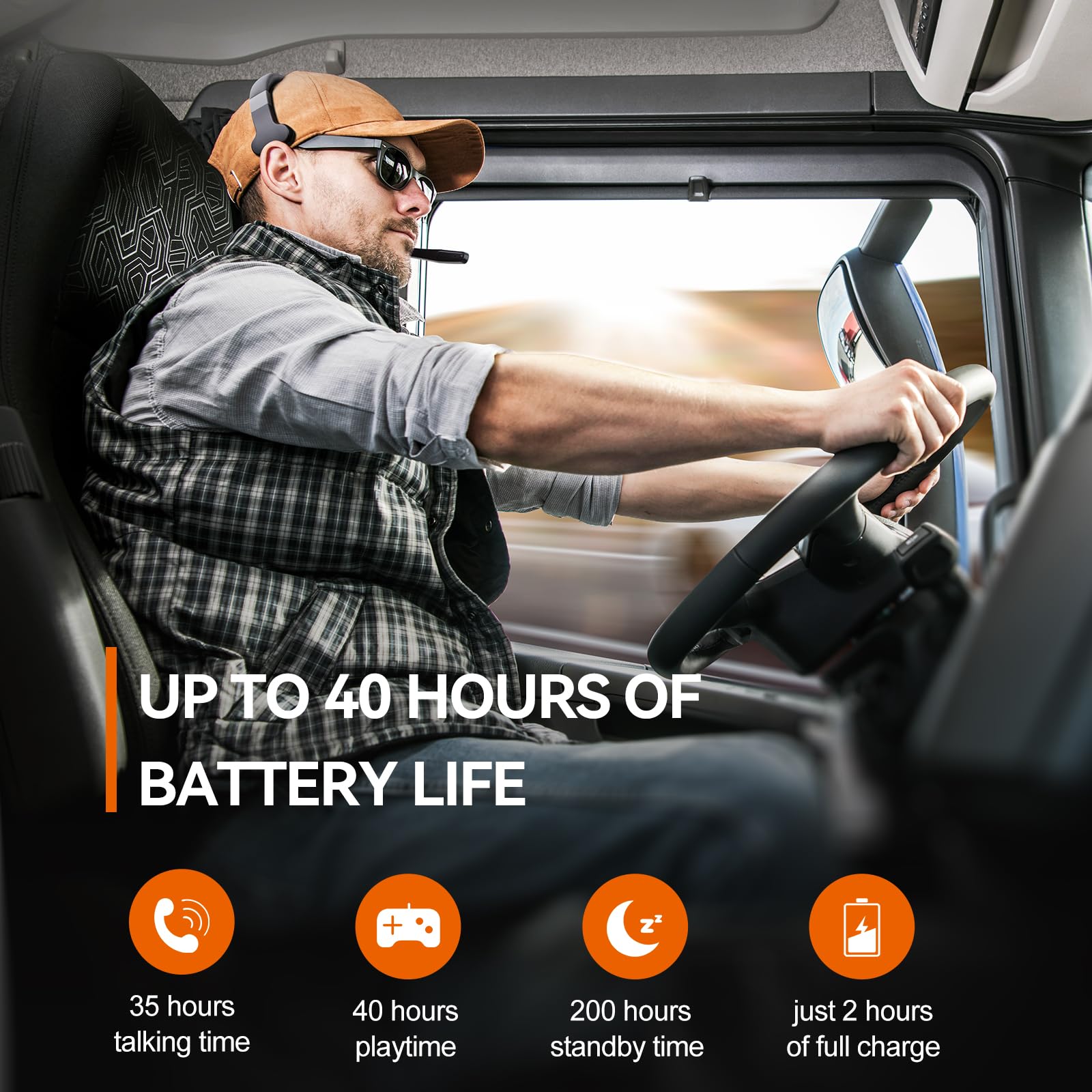 TECKNET Bluetooth Trucker Headset - 40Hrs Battery Life, Wireless Headset with Noise Cancelling Mic & 3 EQ Modes for PC, Drivers, Office & Call Center | Perfect for Long Work Shifts, Hands-Free Calls & Clear Audio in Noisy Environments