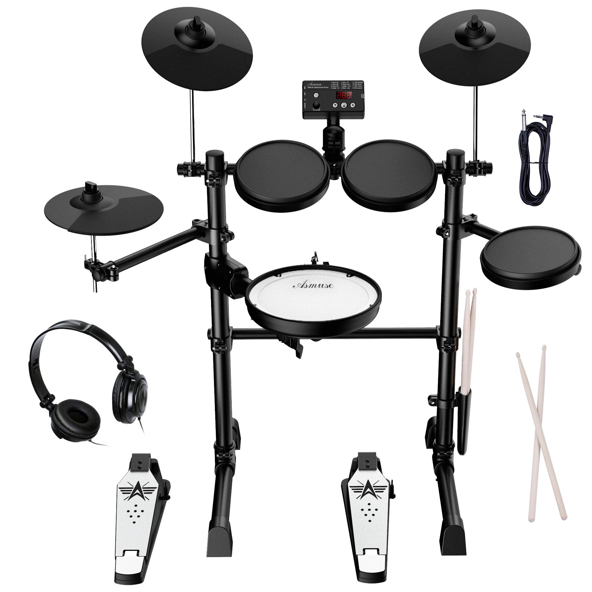 Asmuse 8 Inch Mesh Electronic Drum Set Kit for Adults & Beginners - USB MIDI, Rim Shot & Cymbal Choke Functions - Includes 2 Pairs Drum Sticks & Headphones | Perfect for Home Practice, Studio Recording & Live Performances