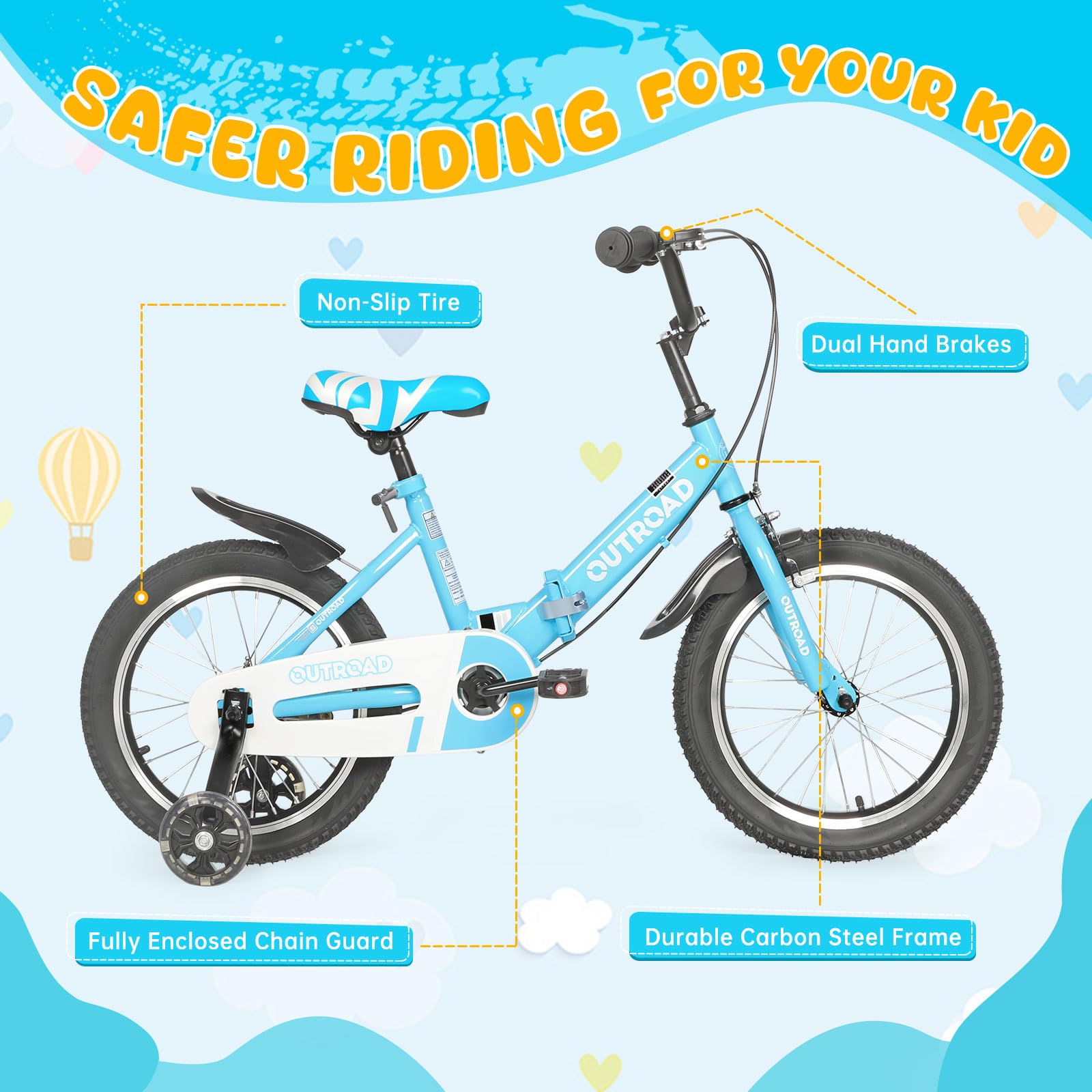 14/16/18 Inch Kids Folding Bike with Training Wheels - Adjustable Toddler Bicycle for Boys & Girls Ages 3-9 Years - Dual Brake System for Safety - Perfect for Beginners Learning to Ride - Great Birthday Gift for Kids - Ideal for Park Rides, Neighborhood Cycling & Outdoor Family Activities