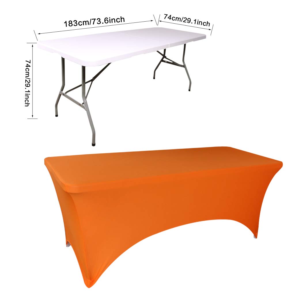 2-Pack Orange Spandex Tablecloth - 6FT Stretch Rectangular Table Cover, Washable Fitted Table Protector for Party, Wedding, Banquet, Festival, Christmas - Perfect for Outdoor Patio Dining & Holiday Decorations