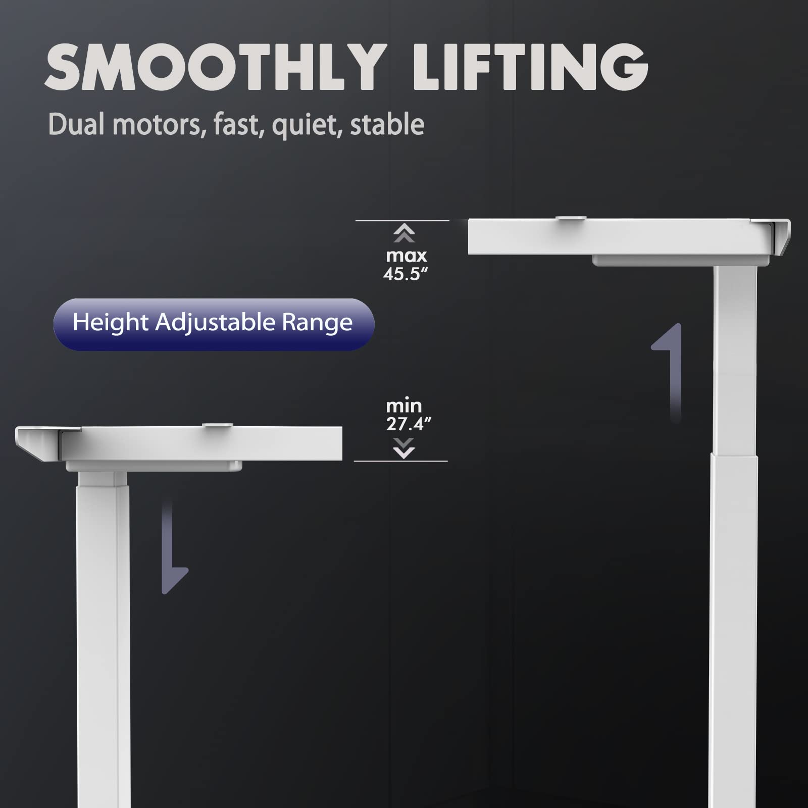 Dual Motor Electric Standing Desk Frame - Adjustable Height Desk Legs with 3 Memory Presets, 2 USB Ports & Heavy Duty Design | Perfect for Home Office, Gaming Setup & Workstation (White Frame)
