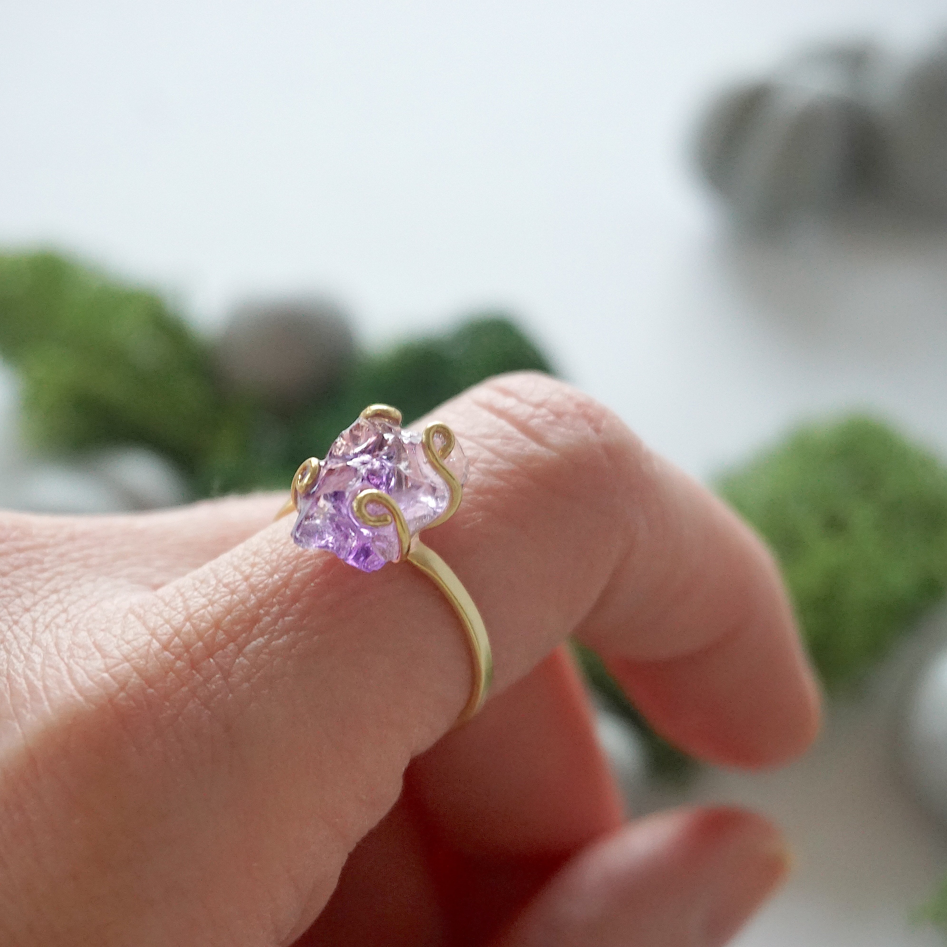 Raw Amethyst Adjustable Ring in Gold Vermeil - Elegant Boho Jewelry for Women, Perfect for Everyday Wear & Special Occasions
