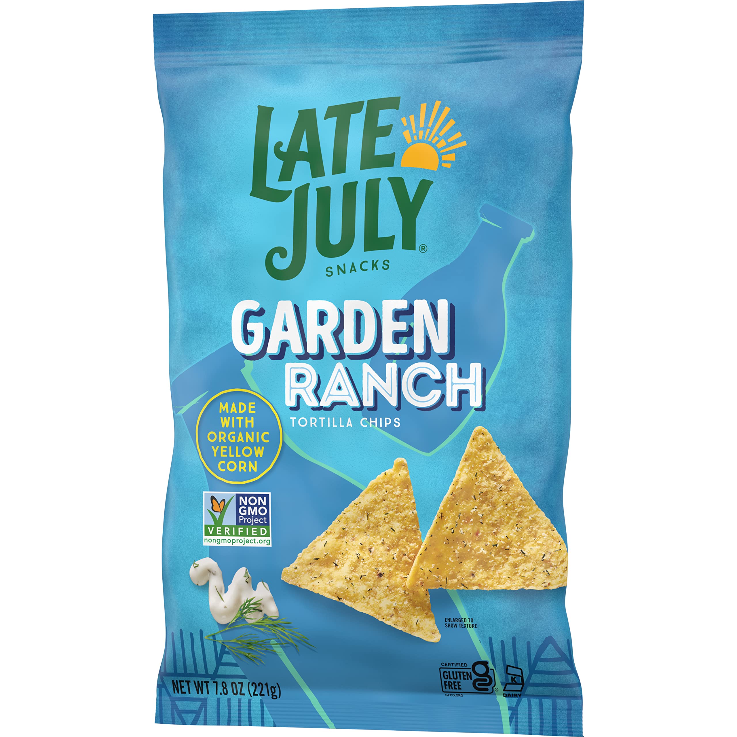 Organic Late July Garden Ranch Tortilla Chips - 7.8oz Bags (Pack of 12) | Gluten-Free Snacks for Parties, Picnics & Healthy On-the-Go Munching