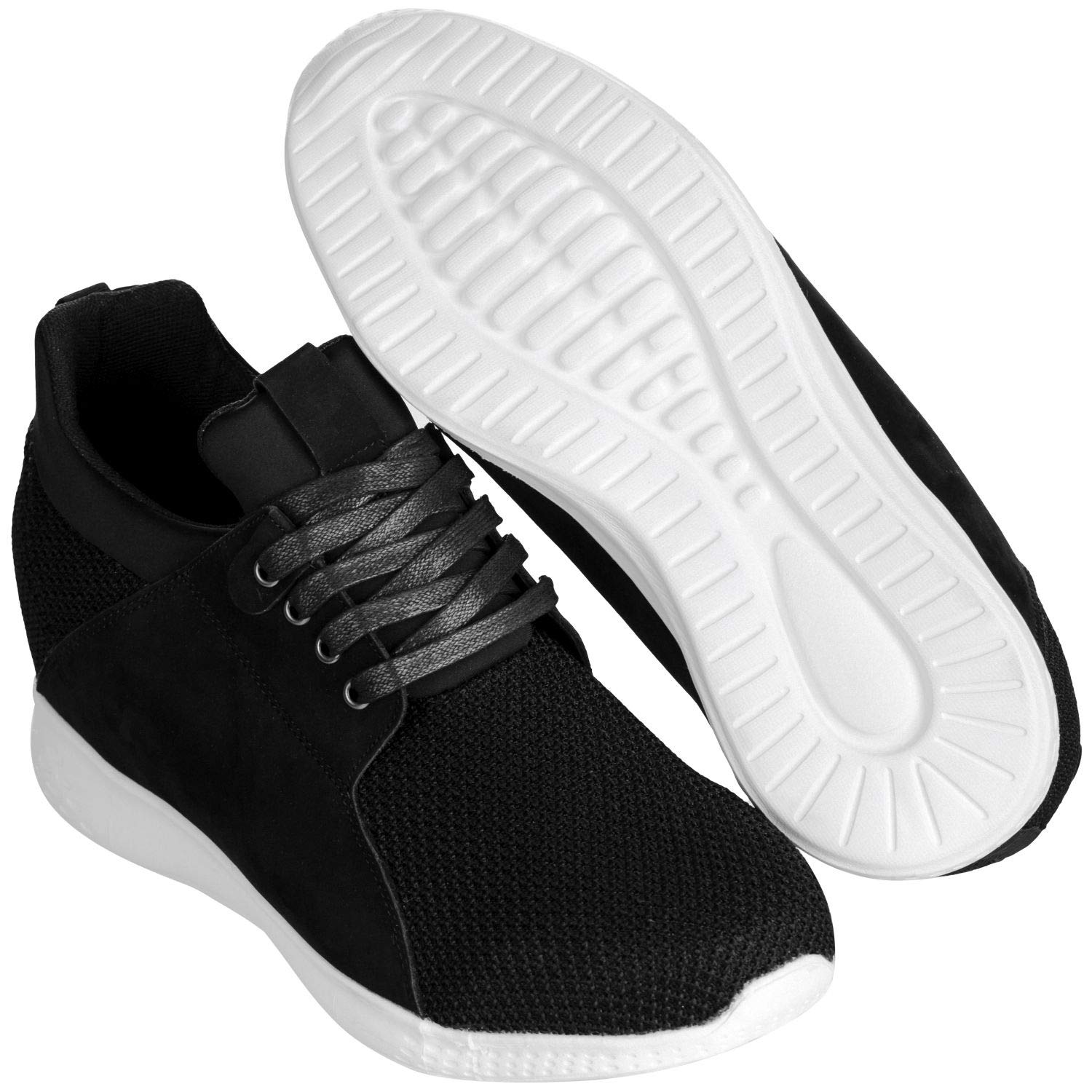 CALTO Men's Invisible Height Increasing Elevator Sneakers - Black Mesh Breathable Lace-up Fashion Shoes - 3.2 Inches Taller - Lightweight Comfortable Walking Shoes for Work, Dating & Daily Wear - Size 11 D(M) US