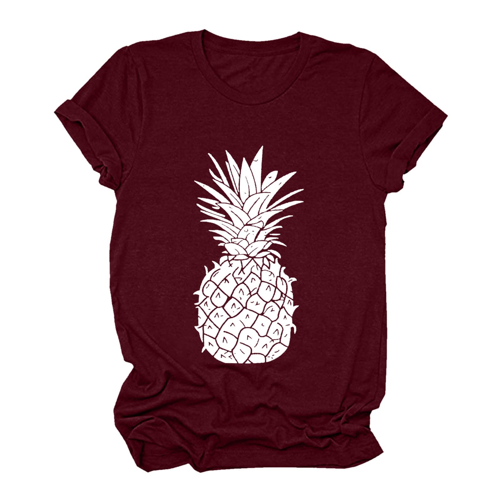 Women's Casual Pineapple Print Round Neck Short Sleeve T-Shirt - Summer Vacation Top, Beach Wear, Tropical Outfit for Women