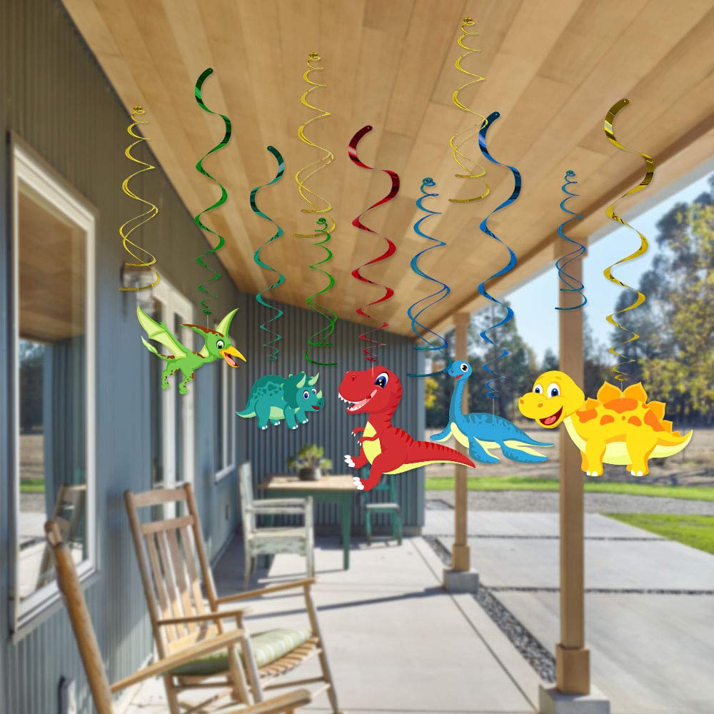 30-Piece Dinosaur Hanging Swirl Decorations - Dinosaur Theme Baby Shower & Birthday Party Supplies for Boys - Perfect for Nursery, Classroom, and Dinosaur-Themed Party Decor