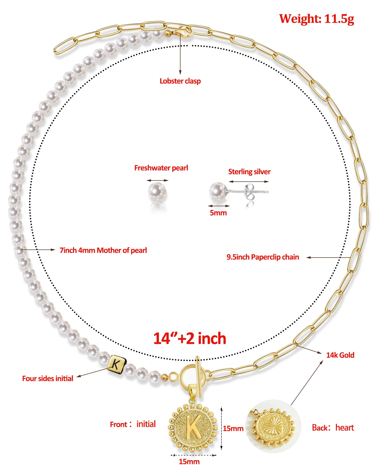 Dainty Pearl & Chain Necklace with Pendant - Sterling Silver & Gold Jewelry for Women - Perfect for Gifts & Everyday Wear