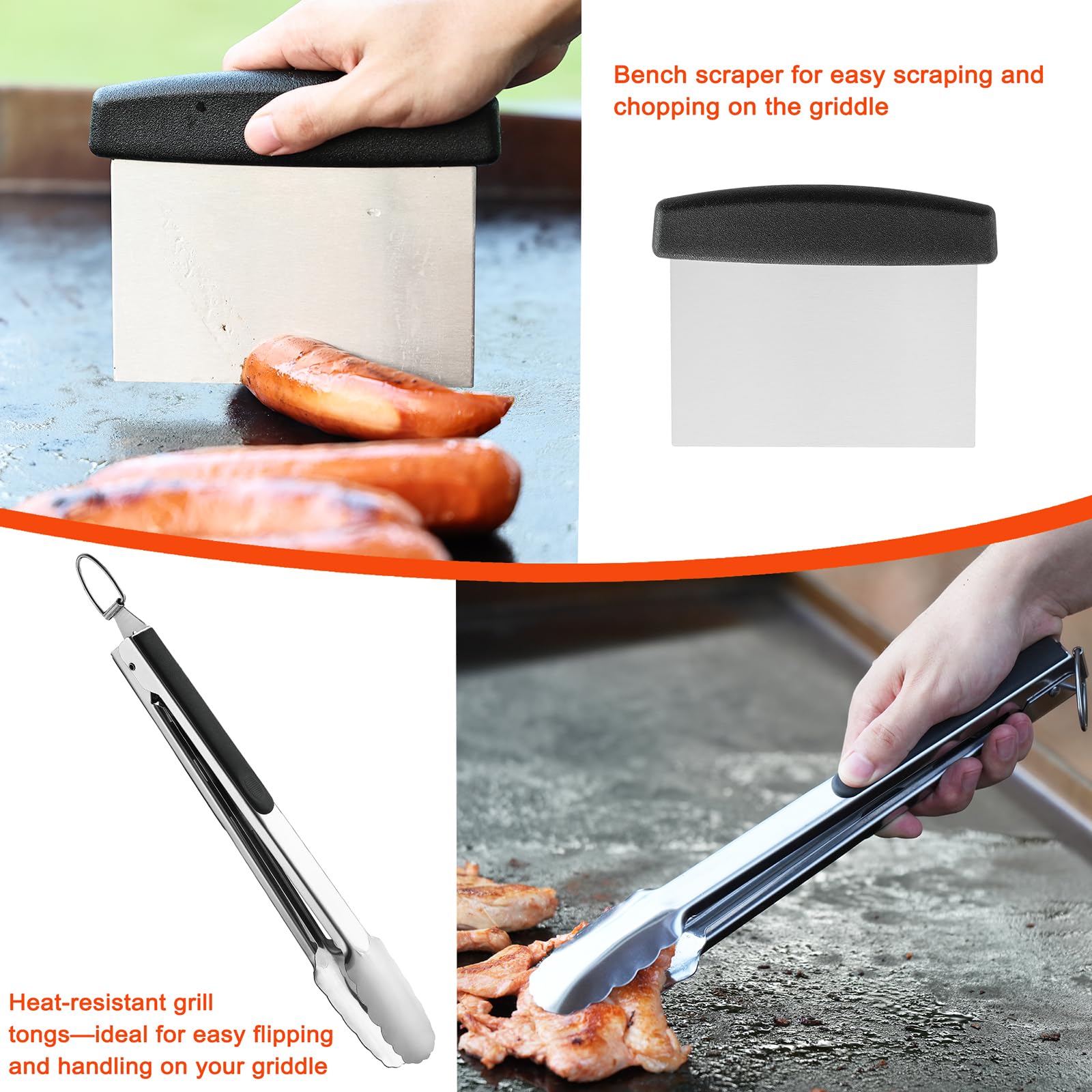 Blackstone Griddle Accessories Kit - 40PCS Premium Stainless Steel Cooking Set with Basting Cover, Spatula, Scraper, Burger Press, Tongs & Cleaning Tools | Perfect for Outdoor BBQ, Camping, Tailgating & Backyard Grilling