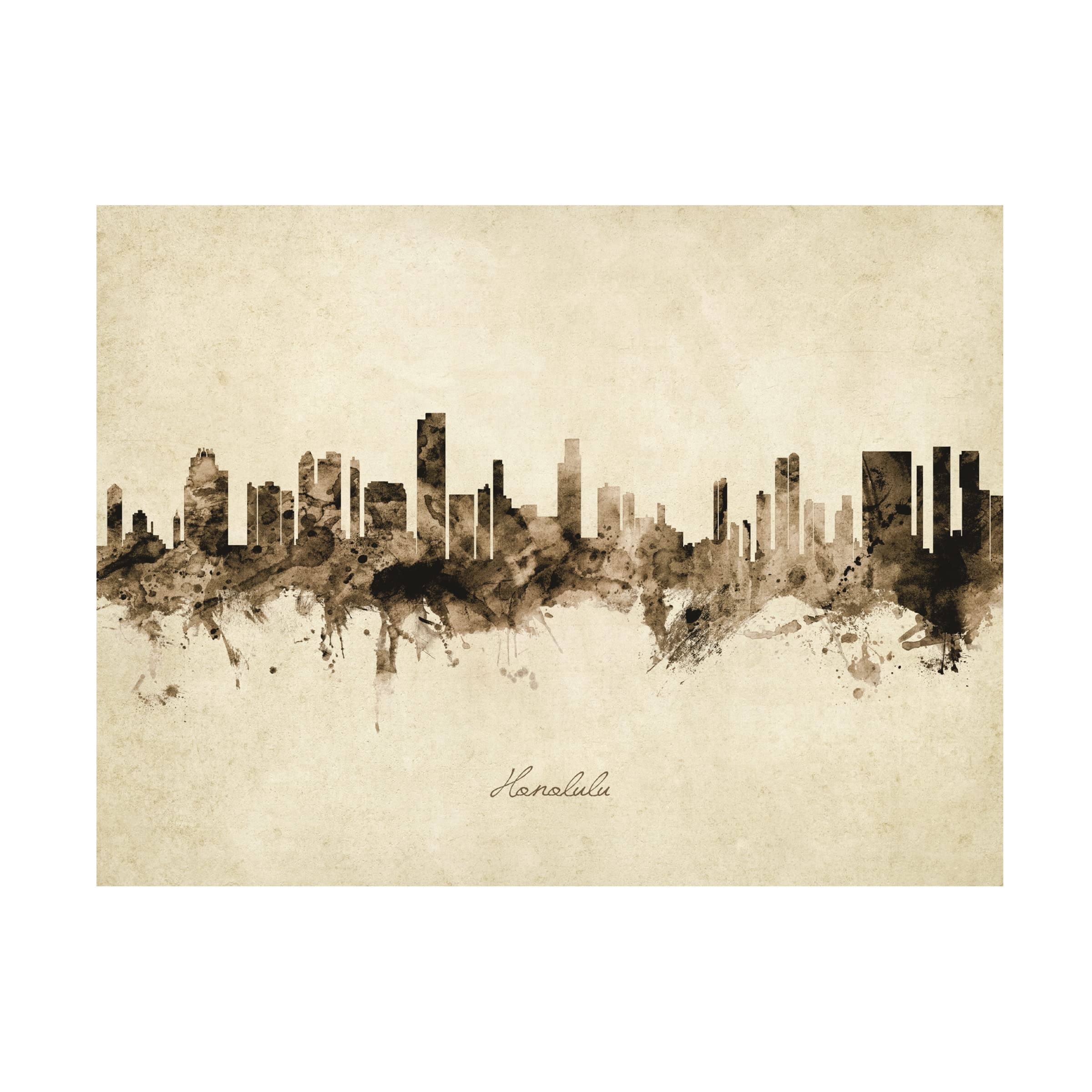 Michael Tompsett Honolulu Hawaii Vintage Skyline Canvas Art Print - Perfect for Living Room, Bedroom & Office Wall Decor