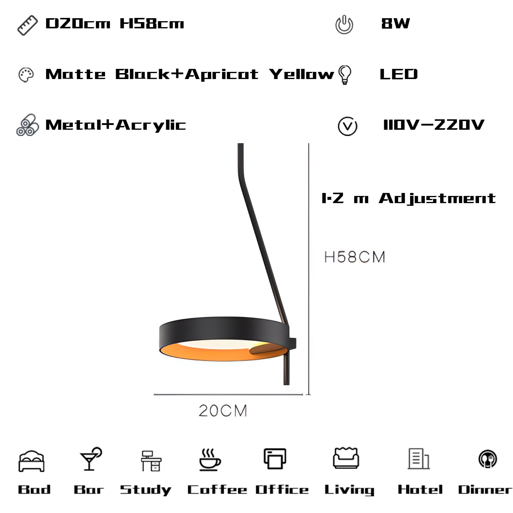 D20cm H58cm A 1.2m