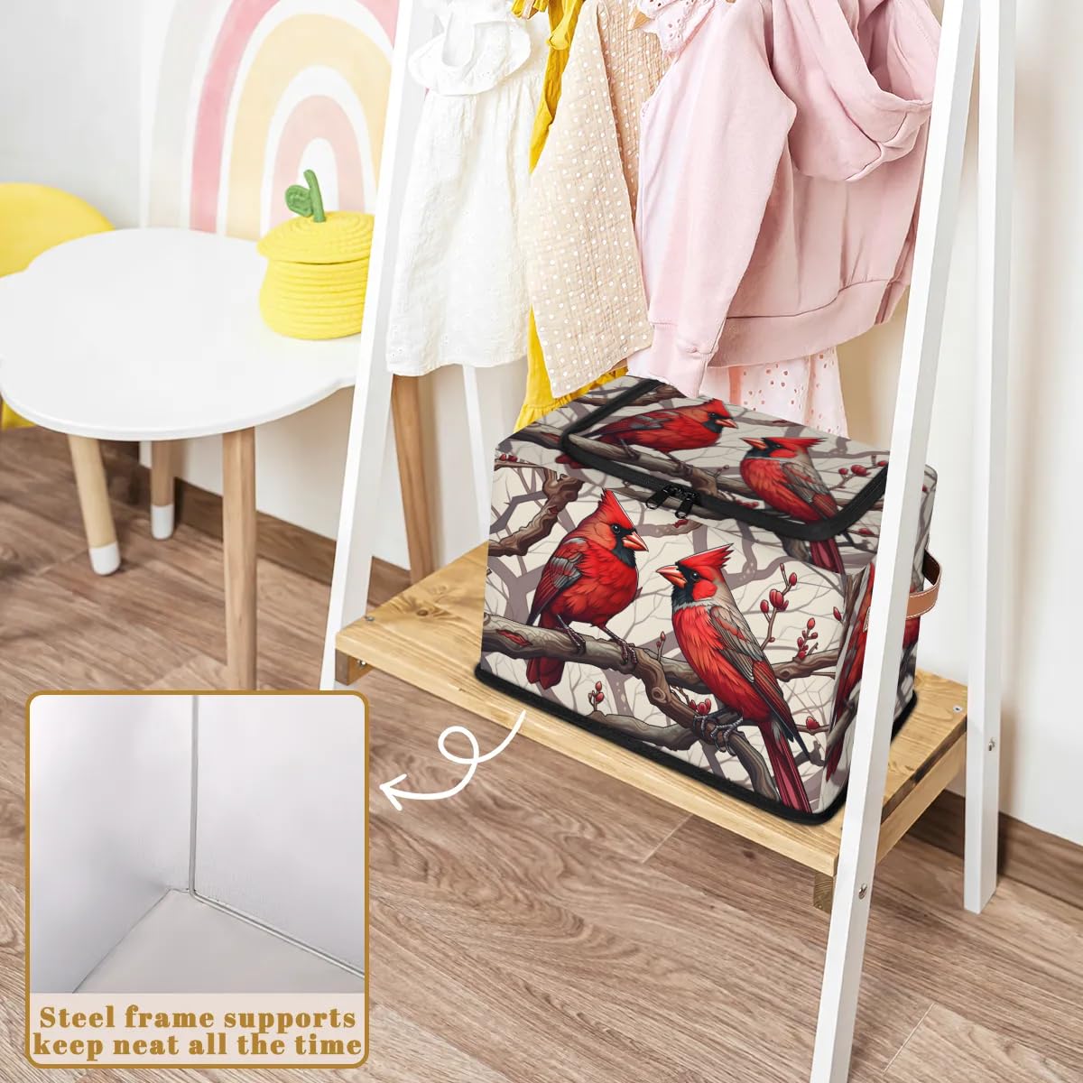Graceful Birds Storage Bins with Zipper Lid & Handle - 14.2 x 10.2 x 10 Inch Foldable Stackable Closet Organizers - Perfect for Bedroom, Bathroom & Kids Room Storage (2-Pack)