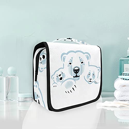 Hanging Travel Toiletry Bag with 77 White Polar Bears - Waterproof Makeup Case & Cosmetic Organizer for Men & Women - Perfect for Camping, Gym, Business Trips & Vacation