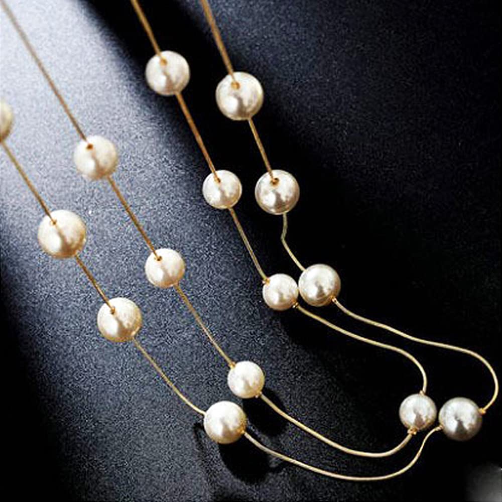 Fashion Bohemian Layered Pearl Sweater Necklace for Women - Gold & Silver Tone Statement Jewelry Gift - Perfect for Casual Outfits, Office Wear & Special Occasions