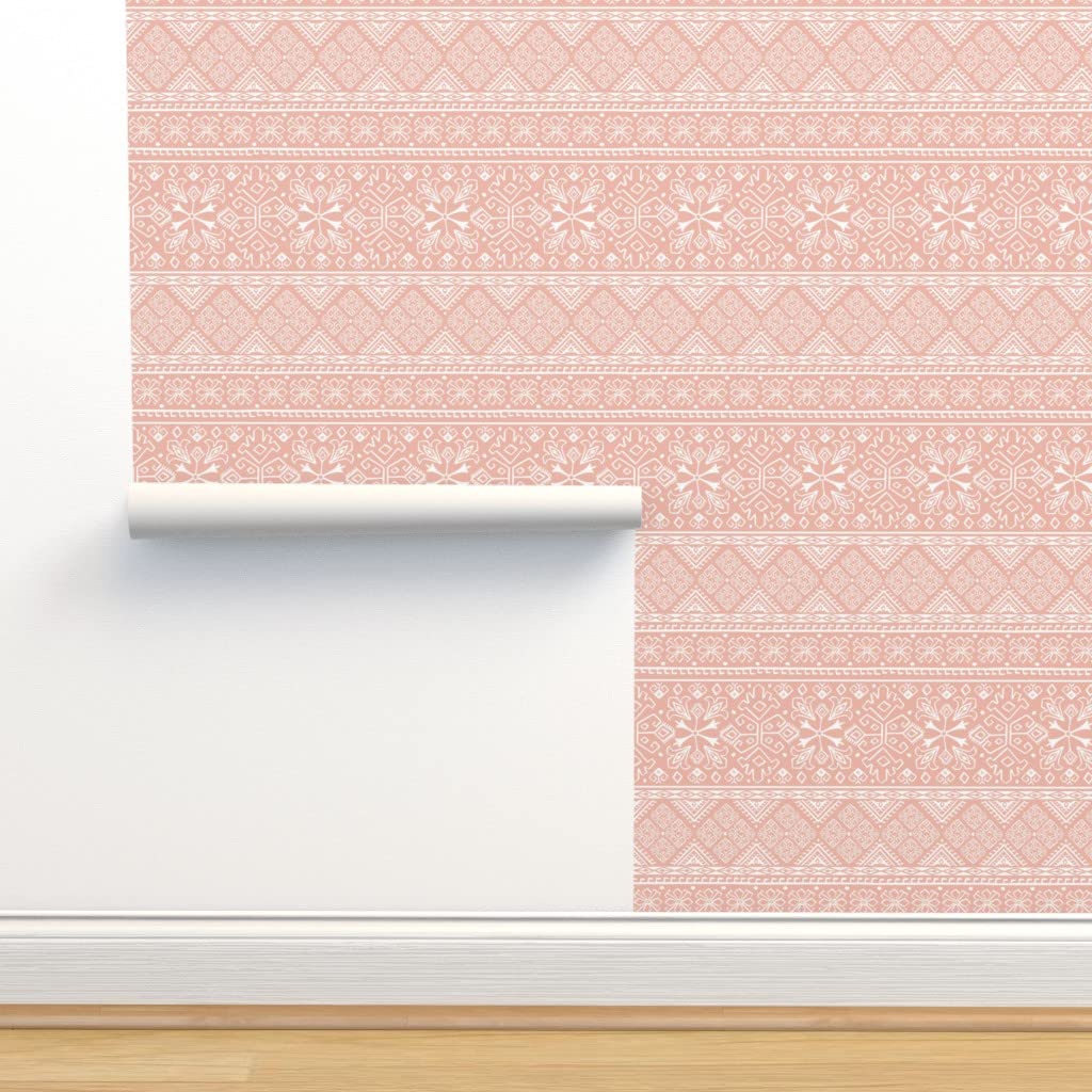 Peel & Stick Wallpaper 9ft x 2ft - Blush Pink Geometric Abstract Stripes Moroccan Traditional Design | Removable Self-Adhesive Wallpaper for Bedroom, Living Room & Office Decor | Easy DIY Home Improvement