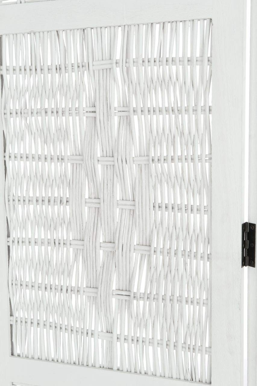 Antique White Wicker Wood Room Divider - 4 Panel Screen for Home Decor