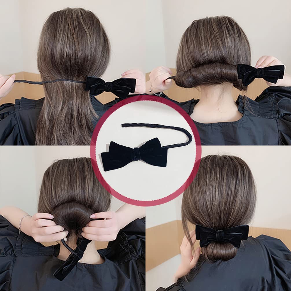Lurrose 2-Pack Hair Bun Maker Set - Bowknot Headband & Fabric Donut Bun Shaper for Women and Girls - Perfect for School, Parties, Weddings and Daily Hair Styling Accessories