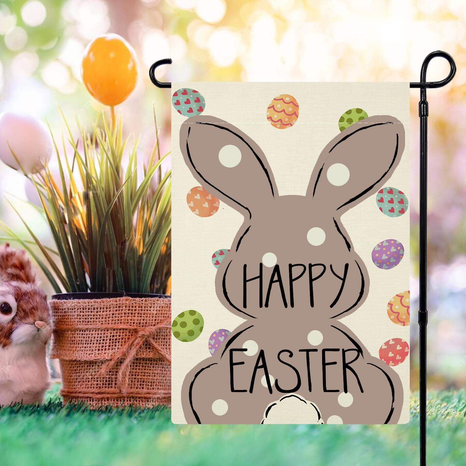 12x18 Inch Double Sided Easter Garden Flag - Happy Easter Bunny Yard Decoration for Spring Holiday Outdoor Decor | Perfect for Front Porch, Lawn, Garden & Seasonal Festivities