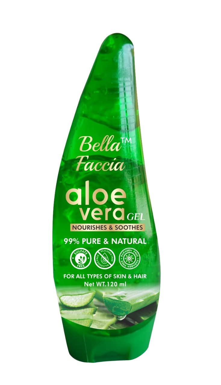 Bella Faccia Pure Aloe Vera Gel for Face, Skin & Hair Care - Natural Acne & Scar Treatment for Glowing Radiant Skin - 120ml - Perfect for Daily Moisturizing, Sunburn Relief & Hair Hydration