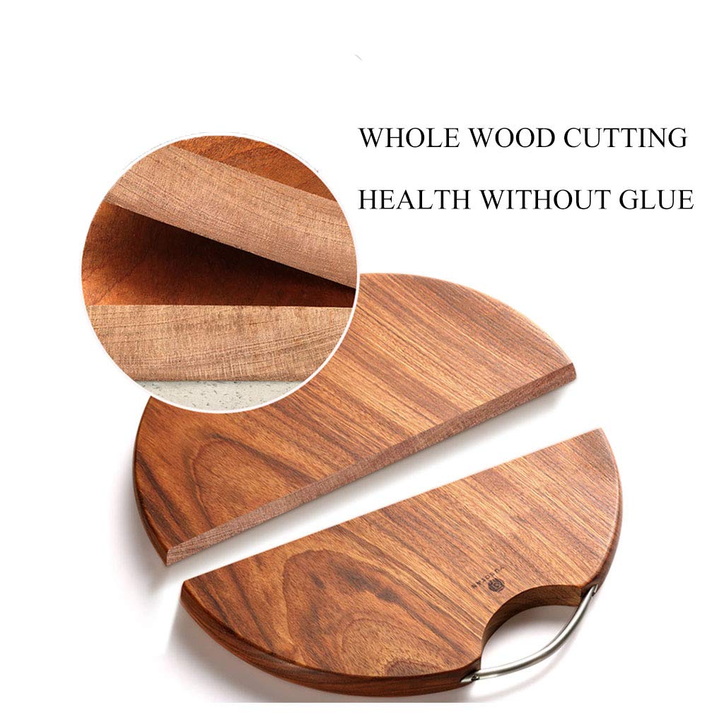 Premium Reversible Round Wooden Cutting Board with Stainless Steel Handle - Durable Kitchen Chopping Board for Meat, Vegetables, Fruits & Bread - Perfect for Home Cooking, BBQ & Food Prep (3 Sizes)