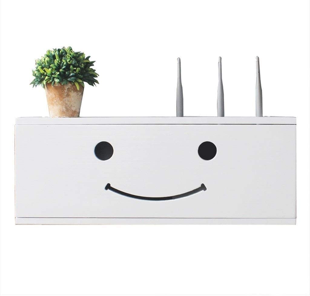 ZYHZJC White Solid Wood WiFi Router Organizer Box - Wall-Mounted Network Set-top Box Storage Shelf with Socket Panel & Shielding - 65cm - Perfect for Living Room, Office & Home Theater Cable Management