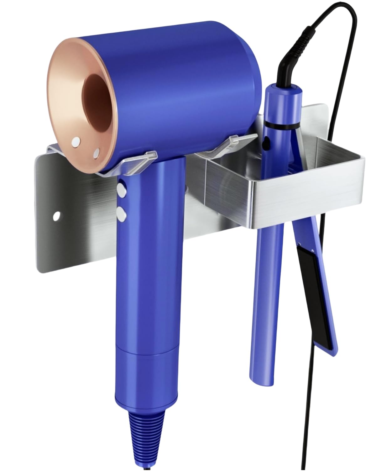 Wall Mounted Hair Dryer Holder - Stainless Steel Hair Tool Organizer for Bathroom | Adhesive/Drilling Installation | Perfect for Blow Dryers & Straighteners | Space-Saving Bathroom Storage Solution