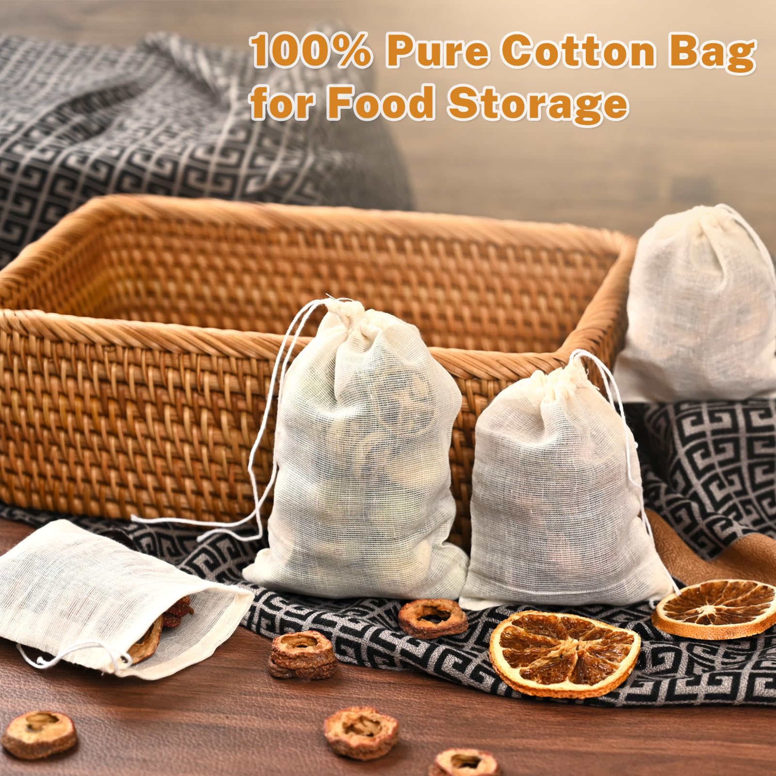 20 Pcs Natural Cotton Muslin Drawstring Bags - Reusable Tea Bags & Spice Sachets for Loose Leaf Tea, Herbs, Soup Seasoning - 4x3 Inch Cheesecloth Strainer Bags for Brewing, Cooking & DIY Crafts