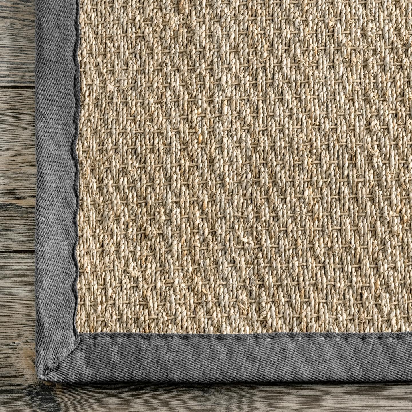 nuLOOM 6x9 Elijah Seagrass Area Rug - Dark Grey Farmhouse Style Cotton Bordered Basketweave Natural Fiber Rug for Bedroom, Living Room, Dining Room | Home Decor, Boho Chic Interior Design, Cozy Floor Covering