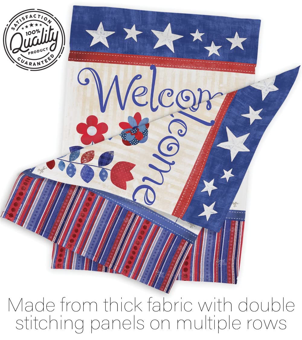 Patriotic Welcome House Flag Set 28x40in w/Flagpole for Outdoor Decor