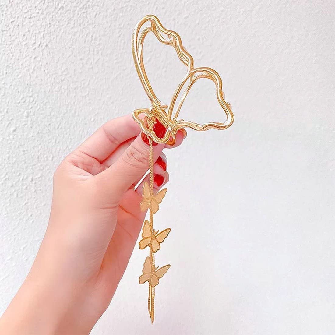 2PCS Butterfly Hair Clips for Women - Metal Hair Claw Clip with Non-Slip Grip, Large Butterfly Tassel Hair Accessories for Girls (Pack of 2) - Perfect for Parties, Weddings, and Everyday Hairstyles