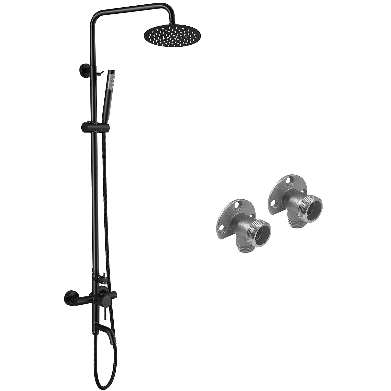Aolemi Matte Black Outdoor Shower Faucet - SUS304 Stainless Steel 8 Inch Rainfall Shower Head System with Wall Mount Kit - NPT 1/2