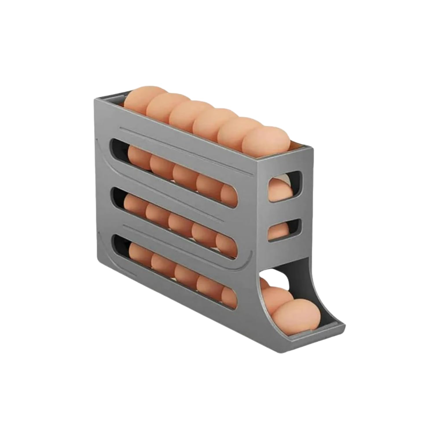 Auto Rolling Fridge Egg Organizer - 30 Egg Capacity, Space-Saving Grey Refrigerator Egg Holder for Kitchen Storage | Perfect for Fresh Egg Organization & Easy Access in Refrigerator