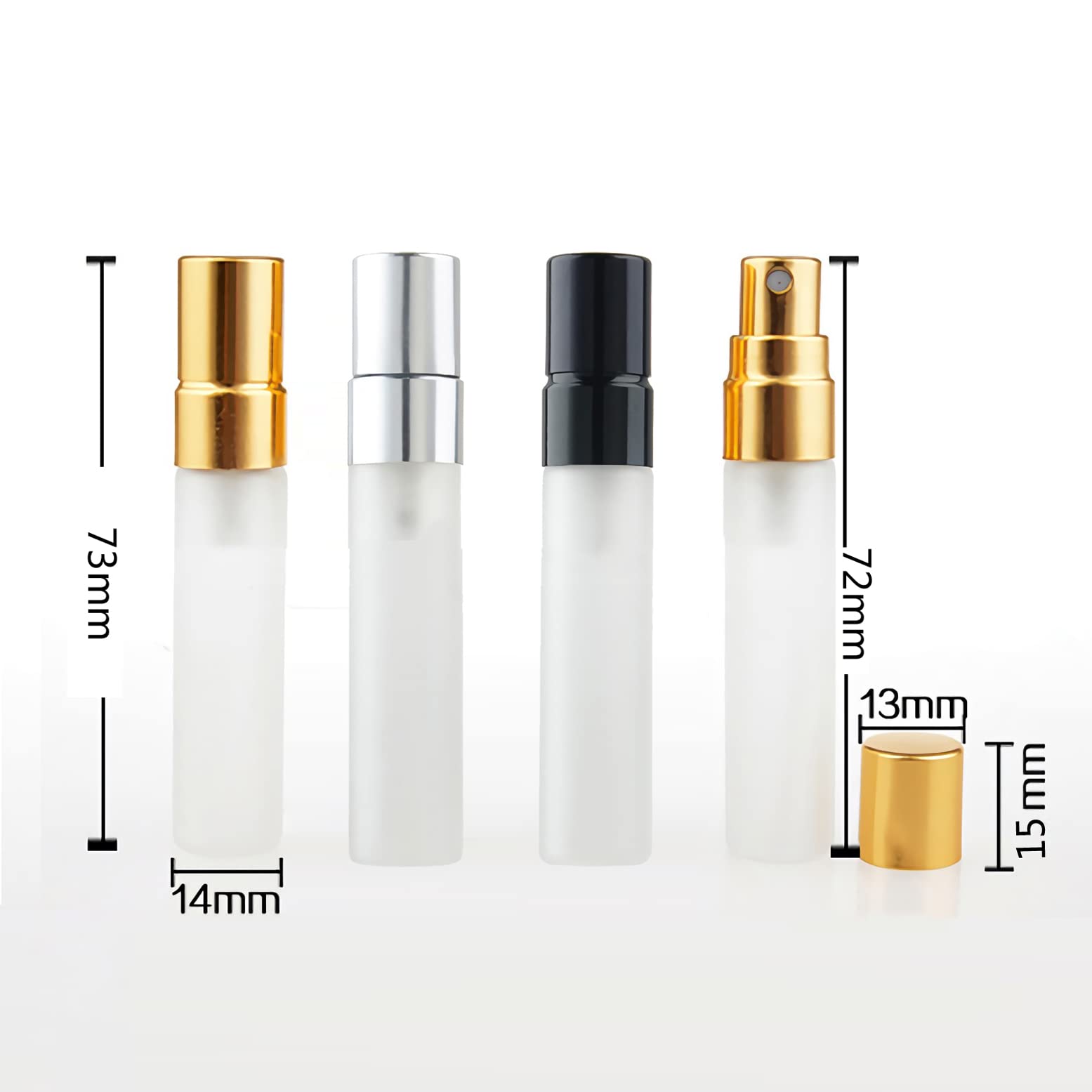 LusDoly 12-Pack 5ml Frosted Transparent Refillable Perfume Atomizer Bottles with Gold Sprayer - Travel-Sized Glass Fine Mist Bottles for Fragrance Samples, Essential Oils & DIY Perfume - Perfect for Travel, Gym, Purse & Gift Giving