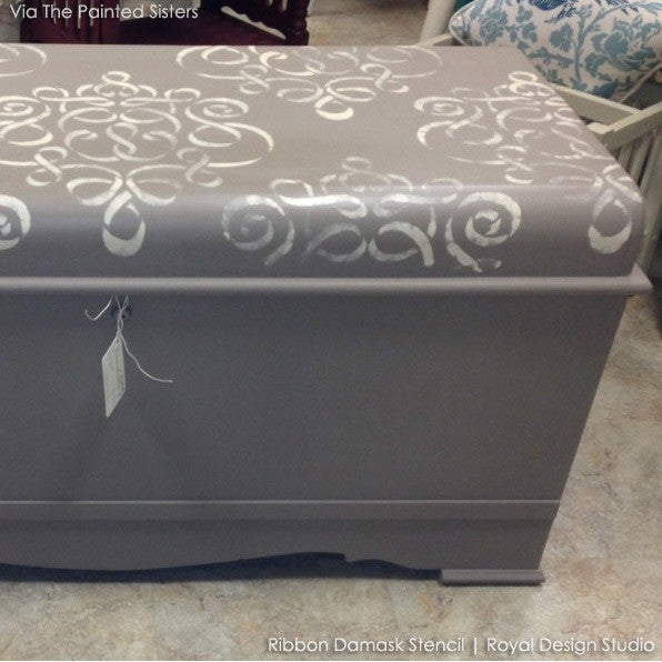 Damask Ribbon Furniture Stencil - Reusable DIY Painting Template for Wood, Walls & Fabric - Perfect for Home Decor, Crafts & Upcycling Projects