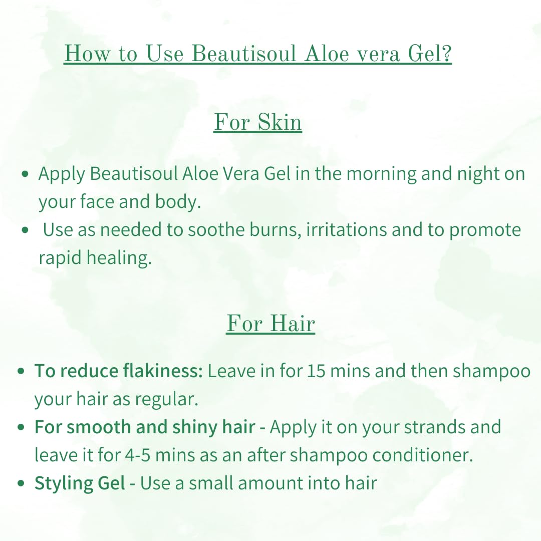 Beautisoul Pure Aloe Vera Gel with Tea Tree Oil for Face, Skin & Hair Care - 230ml | Hydrating Moisturizer for Sunburn Relief, Acne Treatment & Hair Growth | Perfect for Summer Skincare & Daily Beauty Routine