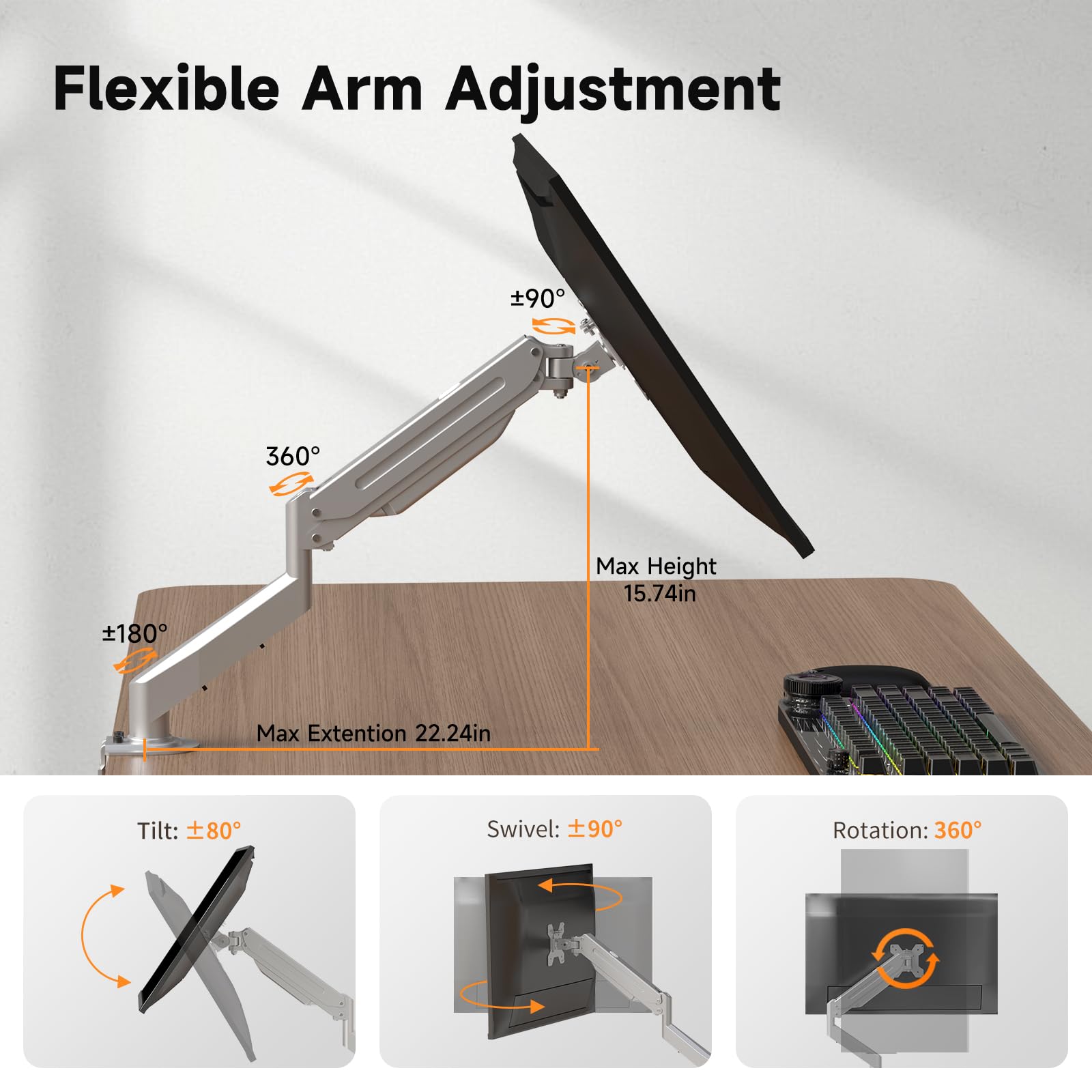 Suptek Adjustable Gas Spring Monitor Arm for 17-27