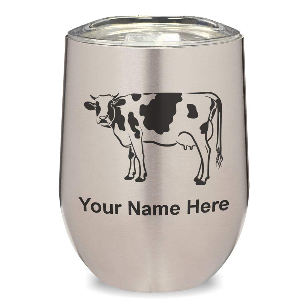 Personalized Engraved Cow Design Double Wall Stainless Steel Wine Tumbler - 20oz Insulated Cup for Hot & Cold Beverages - Perfect for Wine Lovers, Gifts, Parties, and Outdoor Activities