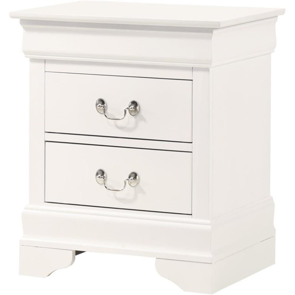 Glory Furniture Louis Phillipe White 2-Drawer Nightstand - Perfect for Bedroom, Guest Room, or Nursery Storage