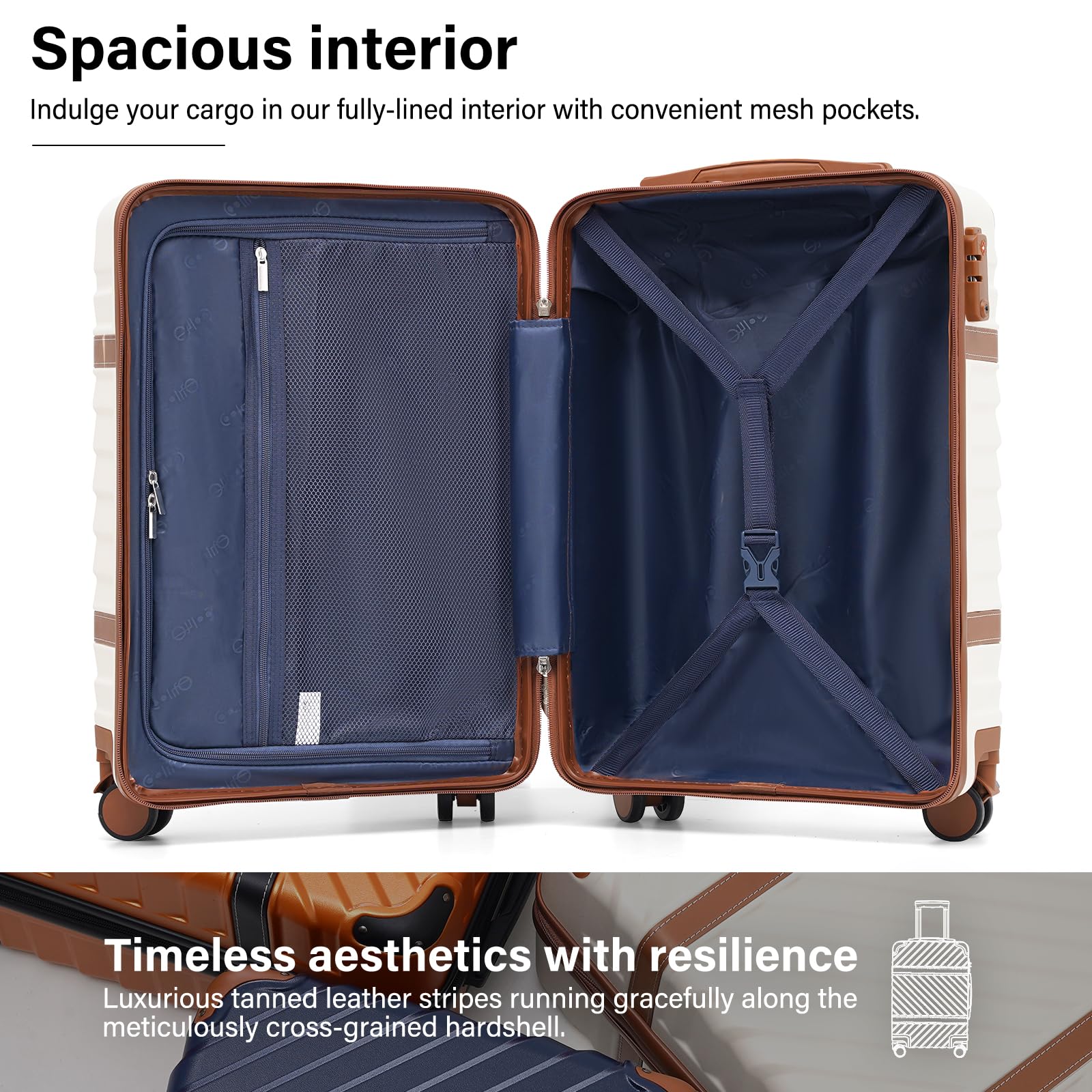 Coolife 3-Piece Hardshell Luggage Set with TSA Lock, Spinner Wheels & Telescopic Handle - Lightweight Carry-On Suitcase for Travel, Business Trips & Vacations