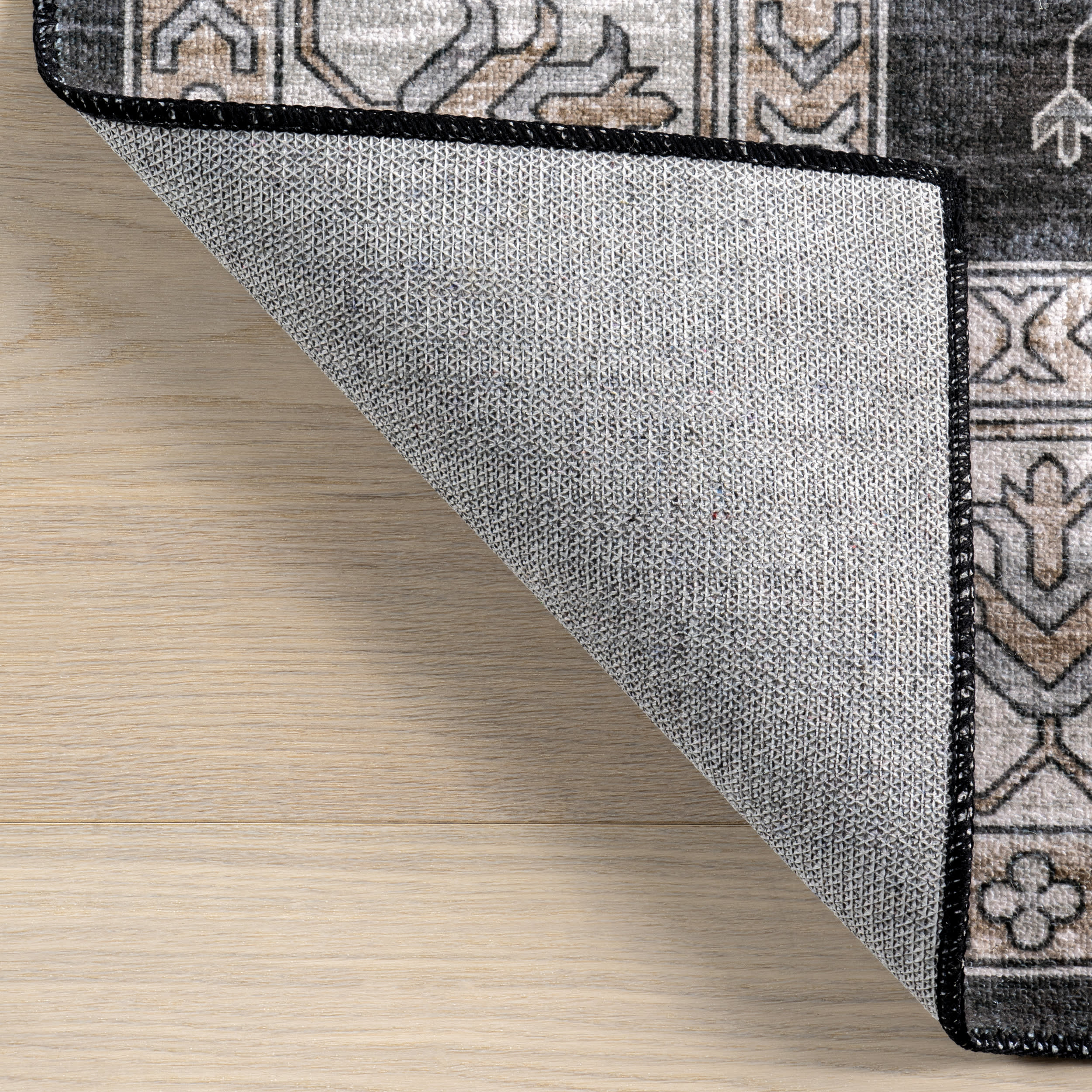 Andrea Bordered Washable Rug - Soft Non-Slip Indoor/Outdoor Carpet - Charcoal Grey - Perfect for Living Room, Bedroom, or Patio Decor